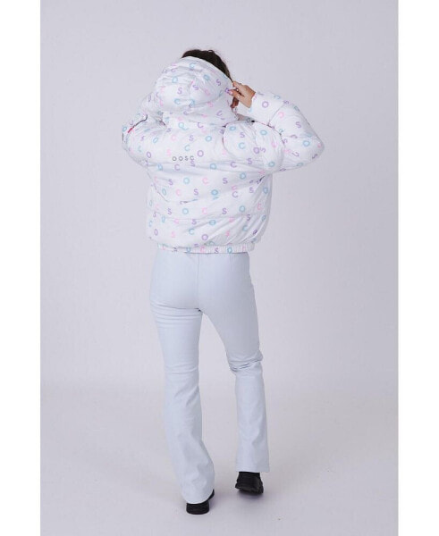 Women's White Print Chic Puffer Jacket