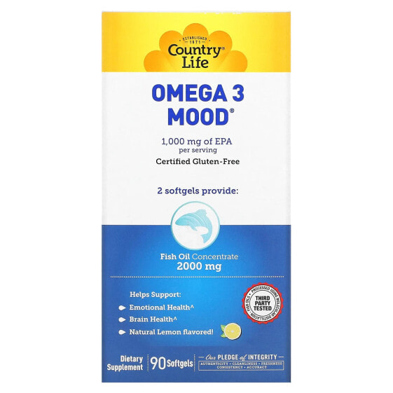 Витамины для нервной системы Country Life Omega 3 Mood, Натуральный лимон, 90 мягких гелей