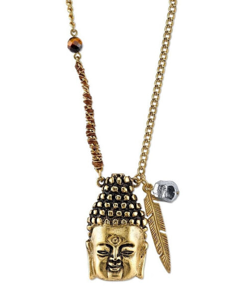 by 1928 Waxed Linen Wrapped Chain with 14 K Gold Dipped Buddha Head Necklace