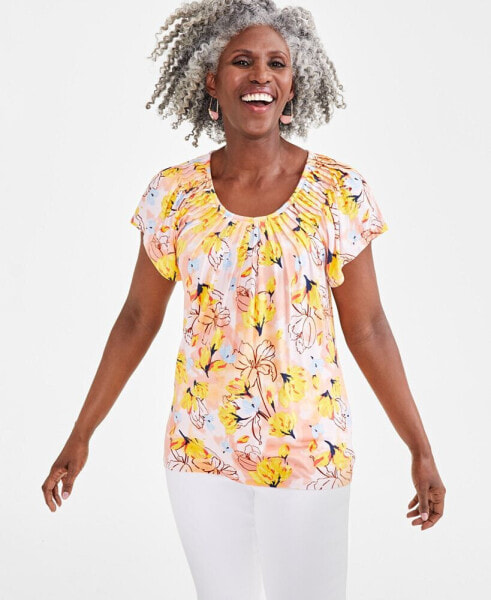 Women's Printed Pleated Scoop-Neck Top, Created for Macy's