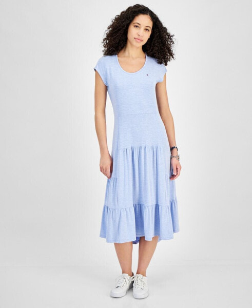 Women's Short-Sleeve Tiered Midi Dress