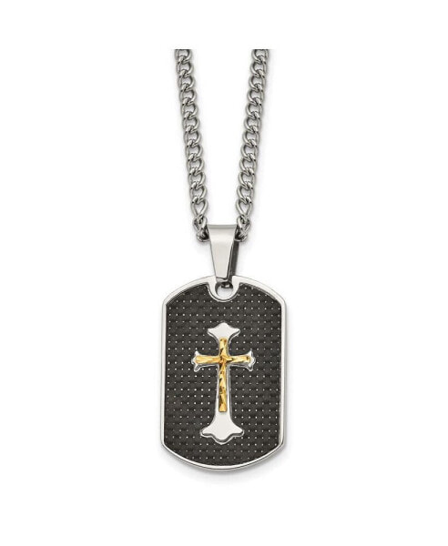 Sterling Silver & Carbon Fiber Inlay Cross Curb Chain Necklace