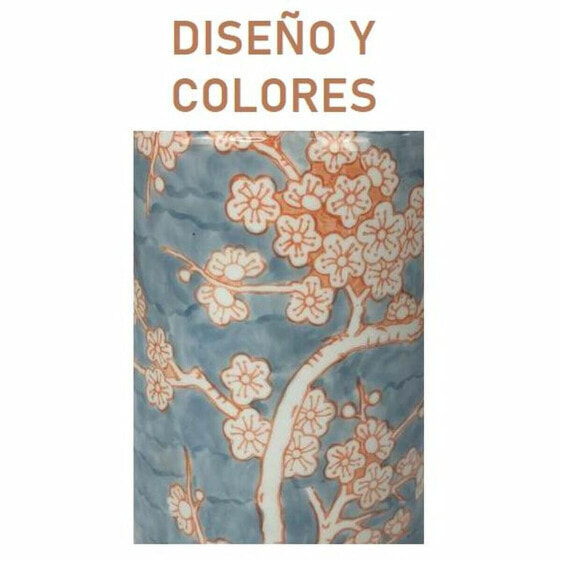 Настольная лампа декоративная DKD Home Decor Фарфор Синий Оранжевый Полиэстер Цветы (35 x 35 x 57 см)