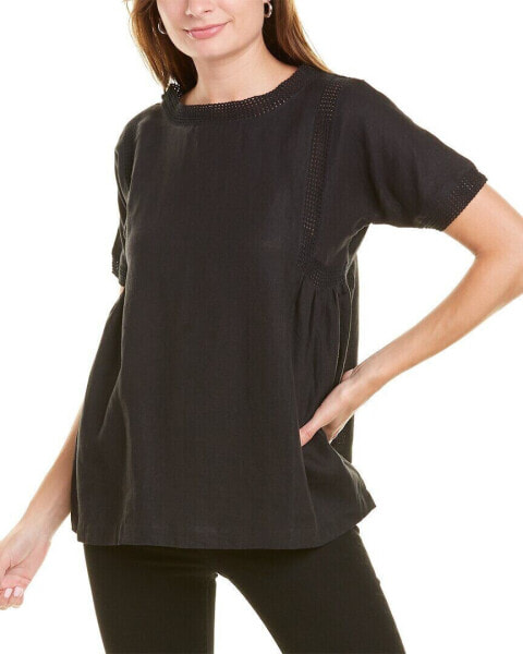 Pomegranate Square Trim Blouse Women's Black Xs