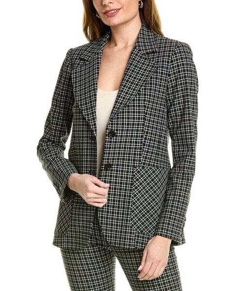 Pink Tartan Tailored Patch Pocket Wool-Blend Blazer Women's Black 4