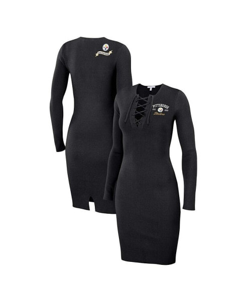 Women's Black Pittsburgh Steelers Lace Up Long Sleeve Dress