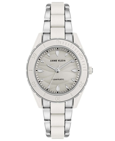 Women's Solar Silver-Tone and White Oceanworks Plastic Watch, 32mm