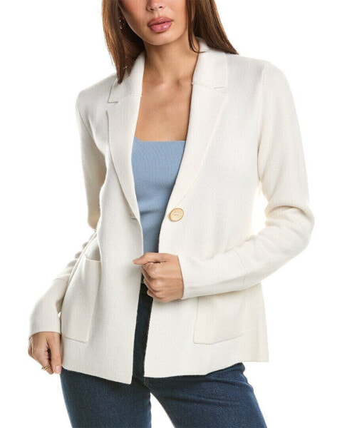 Forte Cashmere Doubleknit Notch Collar Cashmere Cardigan Blazer Women's White Xs