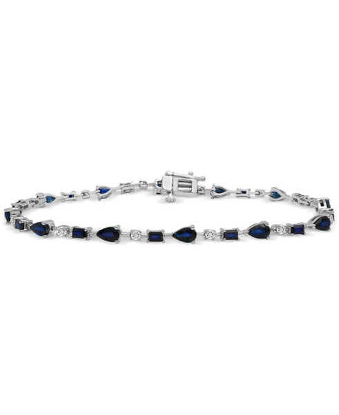 Blue Sapphire (3-3/8 ct. t.w.) & White Sapphire (5/8 ct. t.w.) Mixed Cut Tennis Bracelet in Sterling Silver