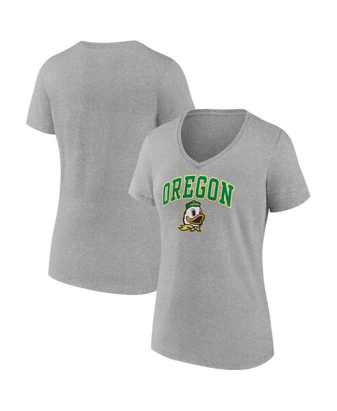 Women's Heather Gray Oregon Ducks Evergreen Campus V-Neck T-shirt