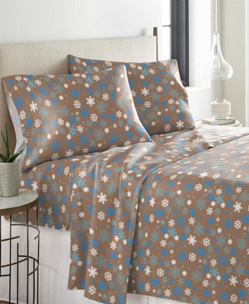 Cocoa Snowflakes Heavy Weight Cotton Flannel Sheet Set, Twin