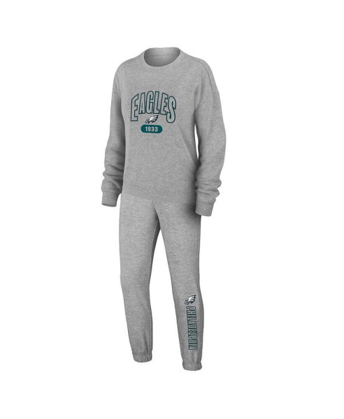 Women's Heather Gray Philadelphia Eagles Knit Long Sleeve Tri-Blend T-shirt and Pants Sleep Set