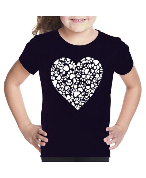 Big Girl's Word Art T-shirt - Paw Prints Heart