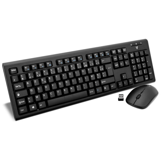 V7 Wireless Keyboard and Mouse Combo – FR - Full-size (100%) - Wireless - RF Wireless - AZERTY - Black - Mouse included