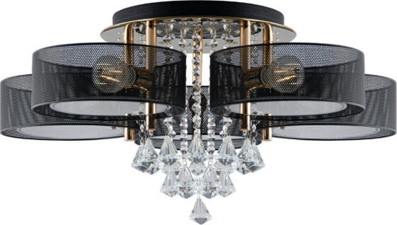 Lampa sufitowa Mdeco LAMPA sufitowa ELMDRS8006/5 TR NET MDECO metalowa OPRAWA z pilotem crystal glamour złota czarna