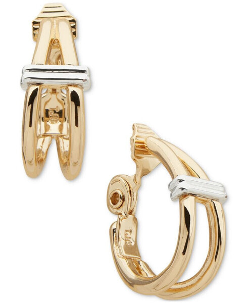 Two-Tone Small Double-Row Clip-On Hoop Earrings