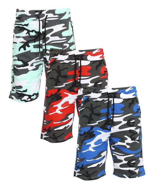 Men's Camo Printed French Terry Shorts, Pack of 3