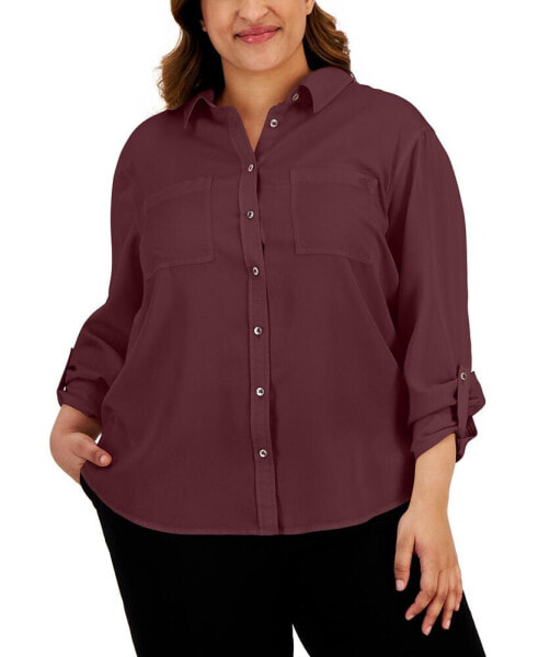 Trendy Plus Size Utility Shirt