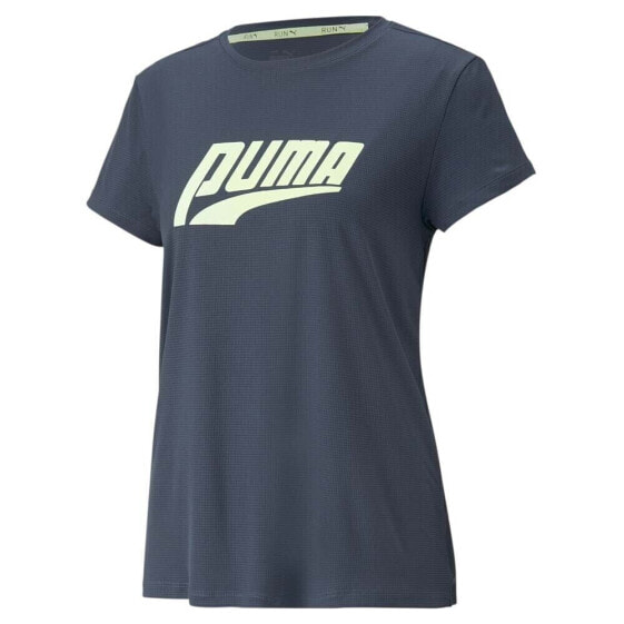 Puma Run Logo Crew Neck Short Sleeve Athletic T-Shirt Womens Blue Casual Tops 52