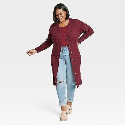 Women's Rib Duster Cardigan - Ava & Viv Burgundy 2X