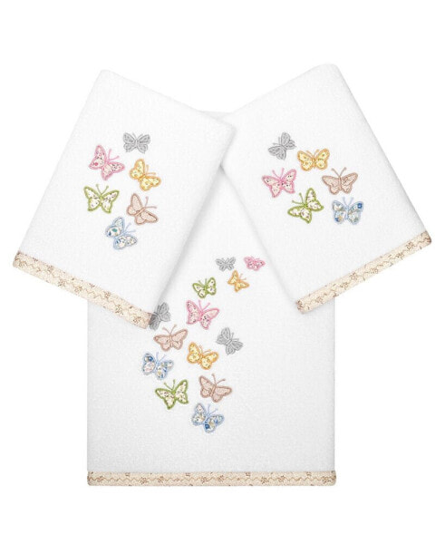 Textiles Turkish Cotton Mariposa Embellished Fingertip Towel Set, 2 Piece