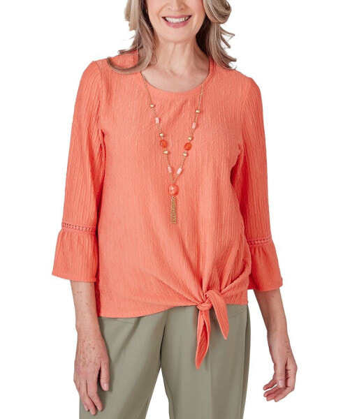 Petite Tuscan Sunset Textured Tie-Hem Top