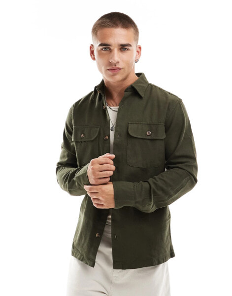 Jack & Jones flannel overshirt in khaki