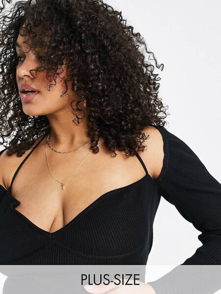 Missguided Plus sweetheart neck jumper in black