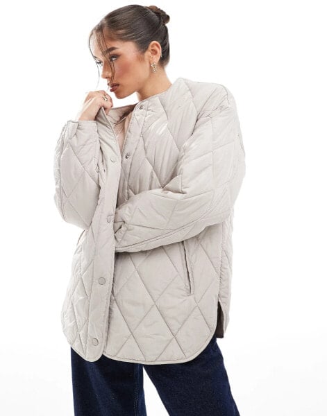 Pieces quilted lightweight jacket in grey