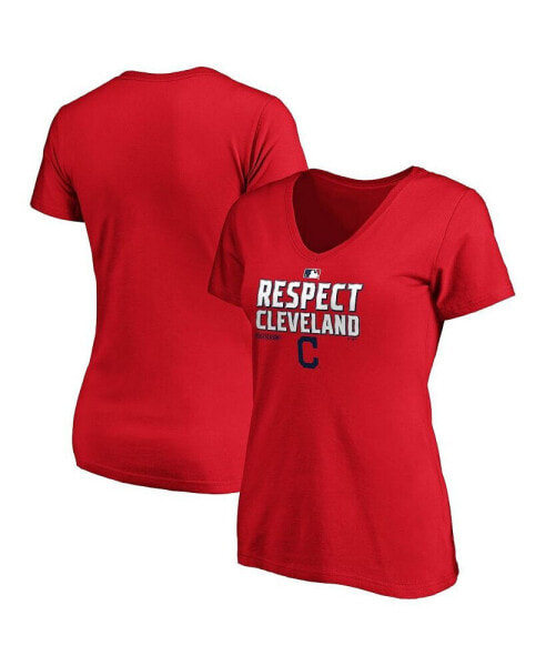 Women's Red Cleveland Guardians 2020 Postseason Locker Room Plus Size V-Neck T-shirt