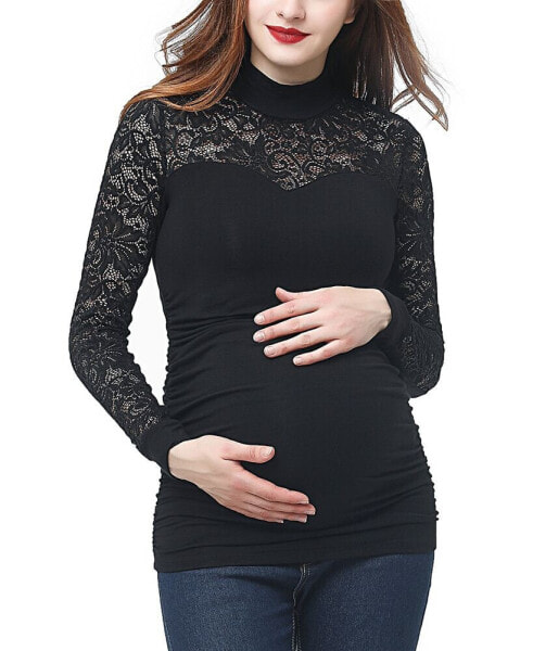 Maternity Mock Neck Lace Trim Top