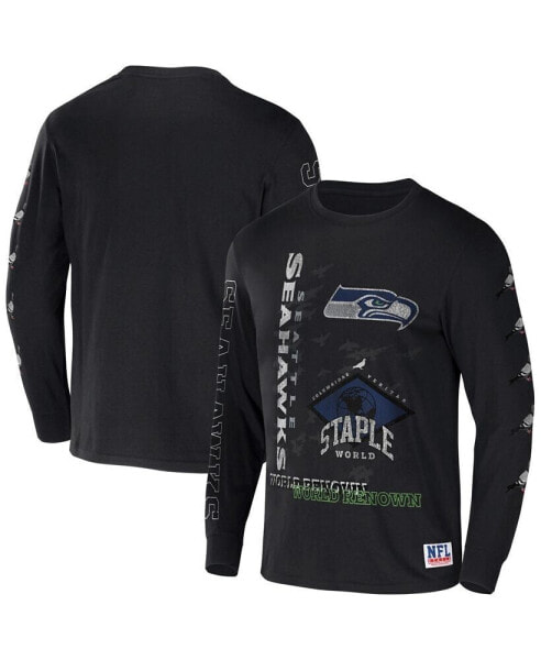 Men's NFL X Staple Black Seattle Seahawks World Renowned Long Sleeve T-shirt