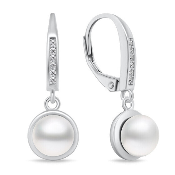 Charming silver earrings with pearl and zircons EA90