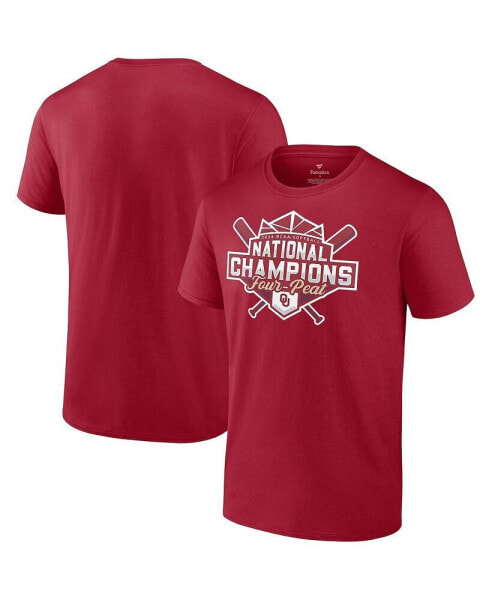 Men's and Women's Crimson Oklahoma Sooners Four-Peat NCAA Softball Women’s College World Series Champions Logo T-Shirt