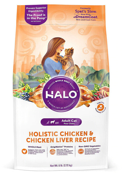 Сухой корм для кошек Halo, Purely For Pets, для взрослых с курицей и куриной печенью, 2.7кг