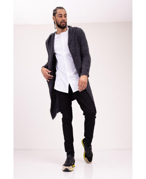 Men's Modern Fuzzy Long Cardigan Sweater