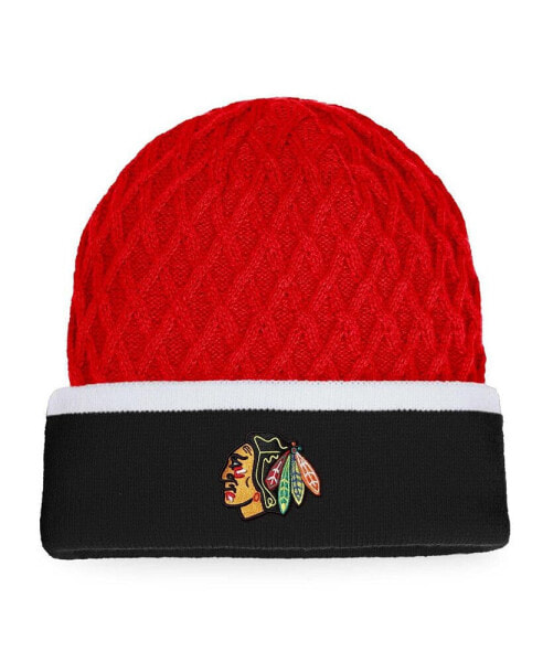 Шапка вязаная с полосами Fanatics мужская черно-красная Chicago Blackhawks