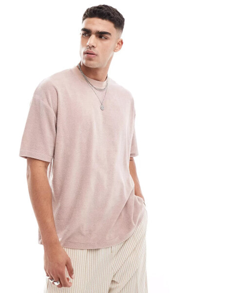 ASOS DESIGN oversized t-shirt in pink towelling