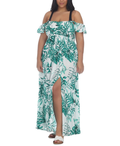 Raviya 299190 Women s Floral Print Smocked Bodice Maxi Dress Green Size 1X