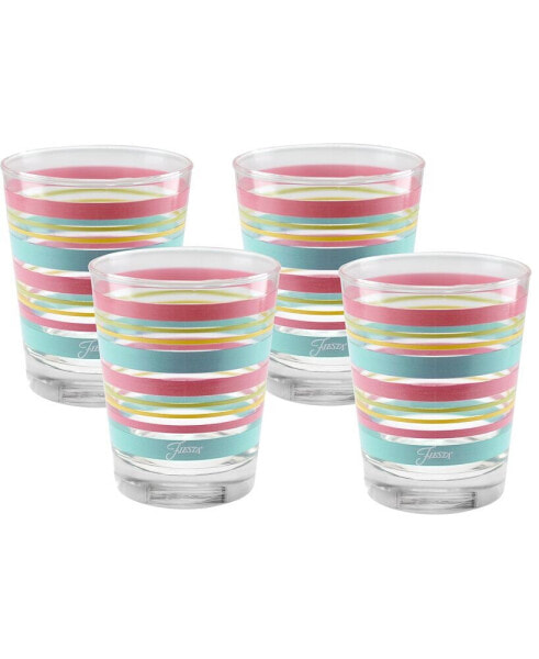 Deco Fashion Peony Stripes Tapered Double Old Fashioned 4 Piece Glass Set, 15 oz