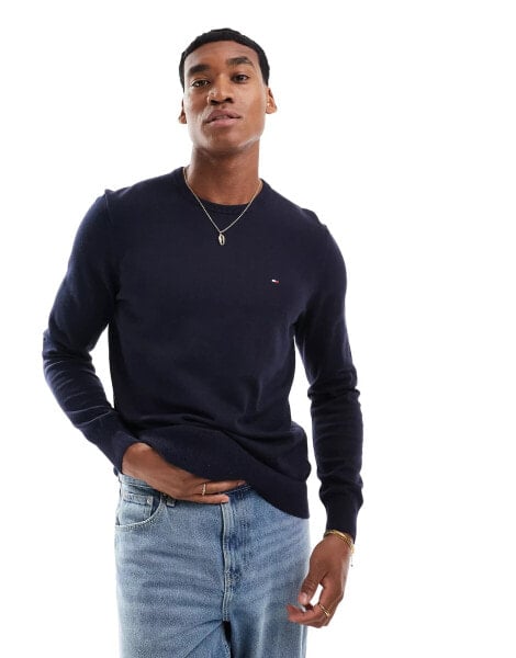 Tommy Hilfiger Crew Neck Flag Embroidery Jumper in Dark Blue