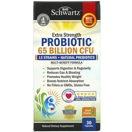 Extra Strength, Probiotic, 65 Billion CFU, 30 Capsules