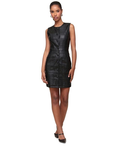 Women's Faux-Leather Quilted Mini Dress