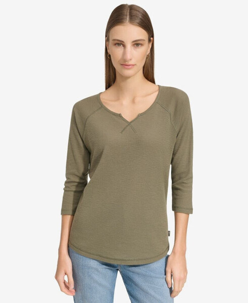 Women's 3/4-Sleeve Waffle-Knit Tee