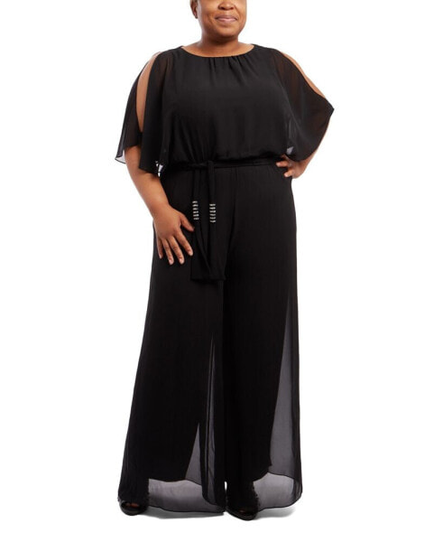 Plus Size Cold-Shoulder Wide-Leg Jumpsuit