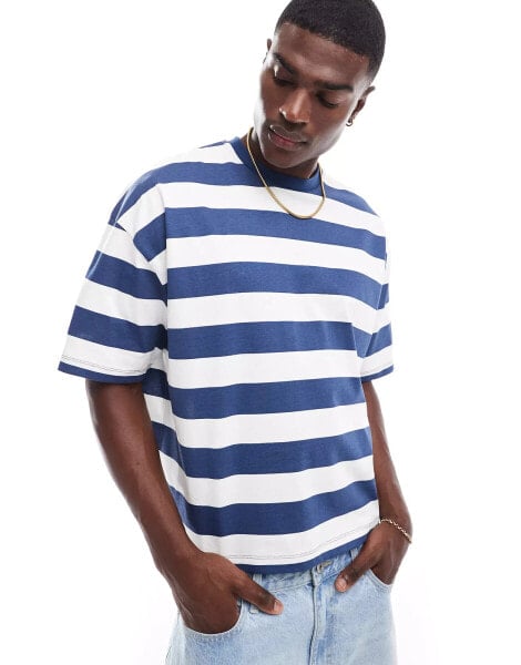 ASOS DESIGN boxy oversized t-shirt in navy stripe