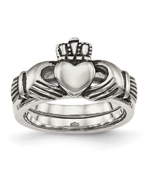Stainless Steel Antiqued Claddagh Hinged Ring