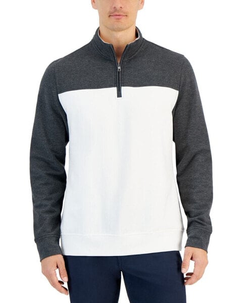 Men's Colorblocked Quarter-Zip Fleece Sweater, Created for Macy's