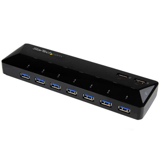 StarTech.com 7-Port USB 3.0 Hub plus Dedicated Charging Ports - 2 x 2.4A Ports - USB 3.2 Gen 1 (3.1 Gen 1) Type-B - USB 3.2 Gen 1 (3.1 Gen 1) Type-A - 5000 Mbit/s - Black - Plastic - Status