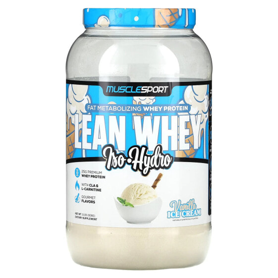 Сывороточный протеин MuscleSport Lean Whey, Iso-Hydro, Ванильное мороженое 2 фунта (908 г)